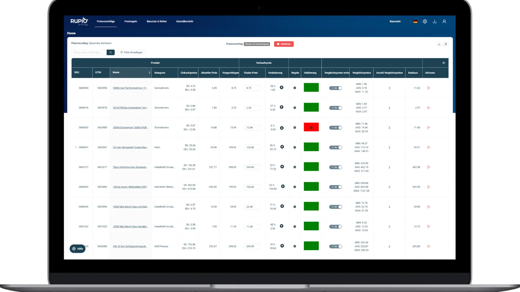 rupio Pricing-Software auf einem Laptop-Bildschirm dargestellt